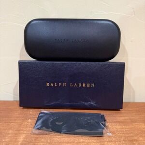 NEW Ralph Lauren Black Clamshell Sunglass Case, Box with Cleaning Cloth Preppy